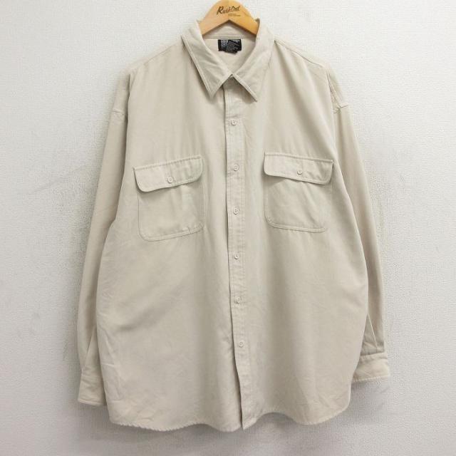 古着 長袖 シャツ メンズ 00年代 00s 大きいサイズ 薄ベージュ カーキ