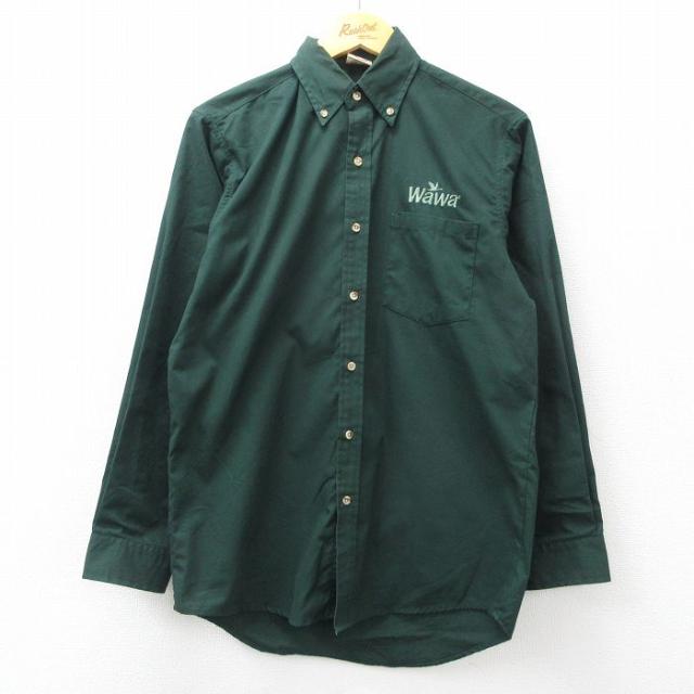 古着 長袖 シャツ メンズ WaWa ボタンダウン 緑 グリーン Mサイズ 中古