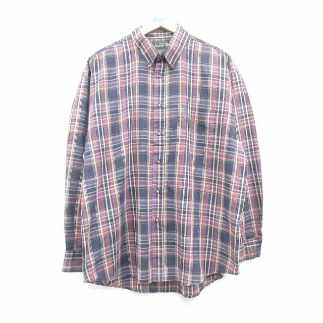 古着 長袖 シャツ メンズ 90年代 90s ワンポイントロゴ ボタンダウン 紺