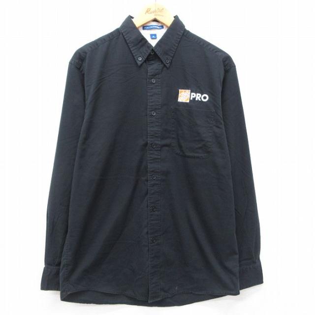 古着 長袖 シャツ メンズ PRO ボタンダウン 黒 ブラック Mサイズ 中古 