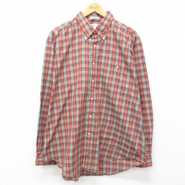 古着 長袖 シャツ メンズ 90年代 90s 大きいサイズ ボタンダウン 茶他