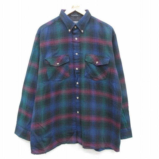 古着 バンヒューセン 長袖 シャツ メンズ 90年代 90s ボタンダウン 緑他