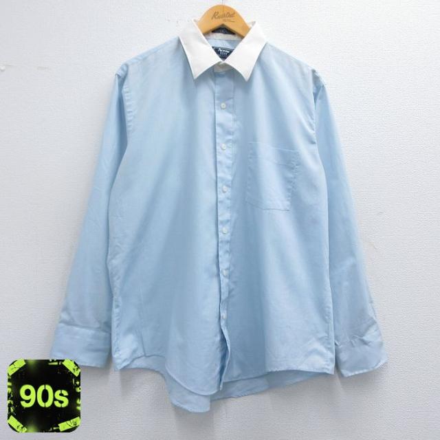 古着 アロー 長袖 シャツ メンズ 90年代 90s 薄紺他 ネイビー XLサイ