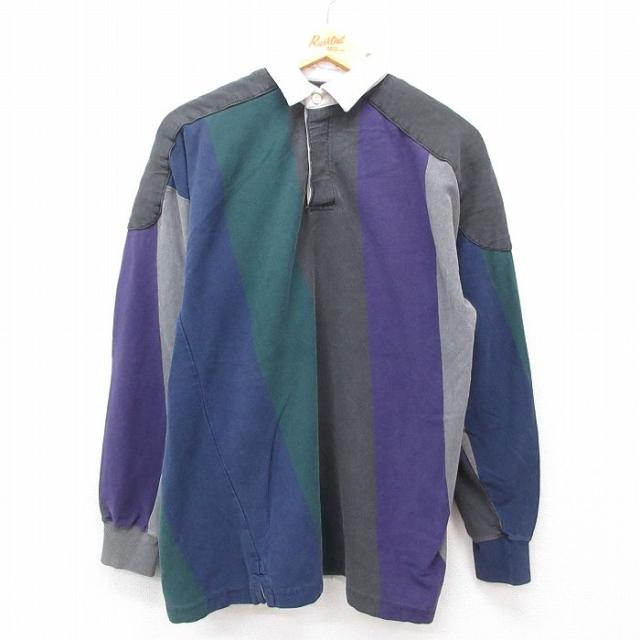古着 長袖 ラガー シャツ メンズ 90年代 90s ヒジ当て コットン 緑他 