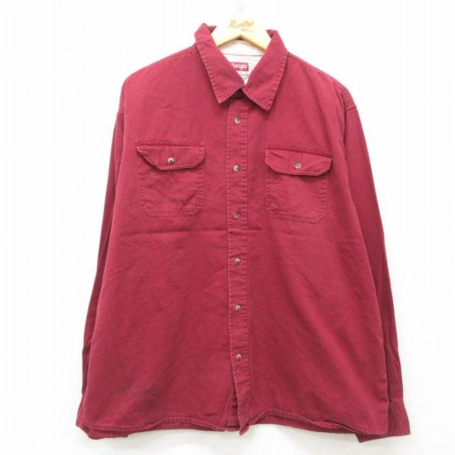 古着 ラングラー Wrangler 長袖 シャツ メンズ 大きいサイズ エンジ 