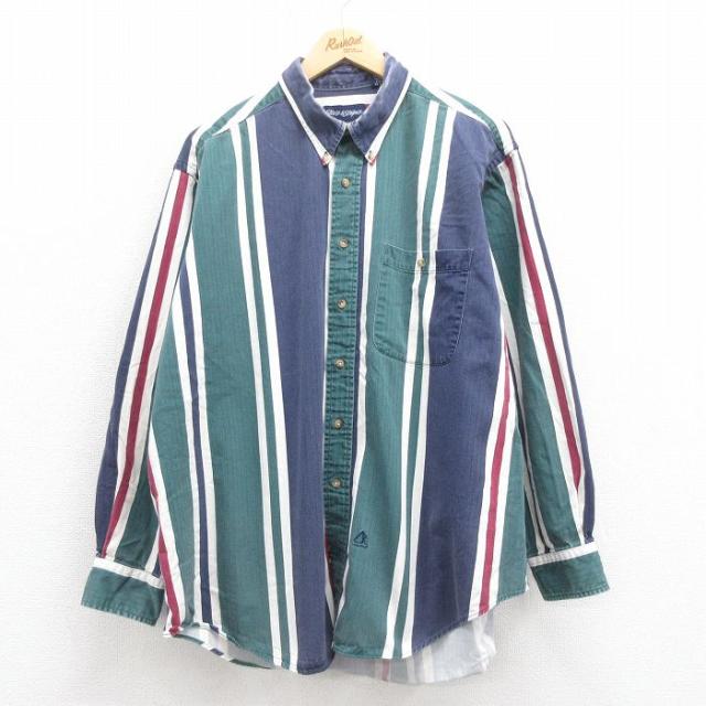 古着 長袖 シャツ メンズ 00年代 00s ヘリンボーン 大きいサイズ コット