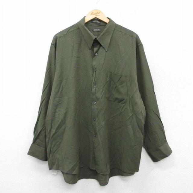 古着 アロー 長袖 シャツ メンズ 大きいサイズ レーヨン 濃緑 グリーン XL