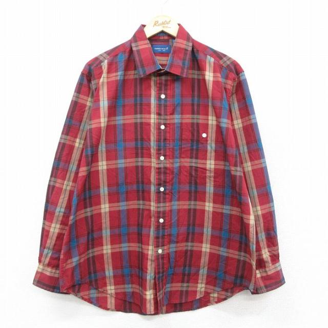 古着 タウンクラフト 長袖 シャツ メンズ 90年代 90s ロング丈 赤他 レ
