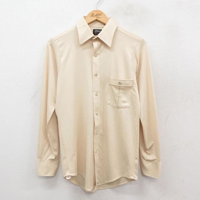 古着 JCペニー 長袖 シャツ メンズ 70年代 70s 黄系 イエロー Sサイ