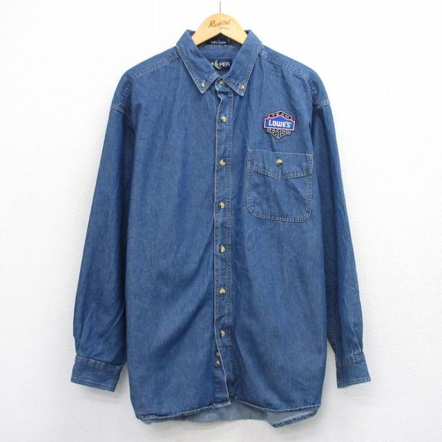 古着 長袖 シャツ メンズ LOWES レーシング 大きいサイズ ロング丈 コッ