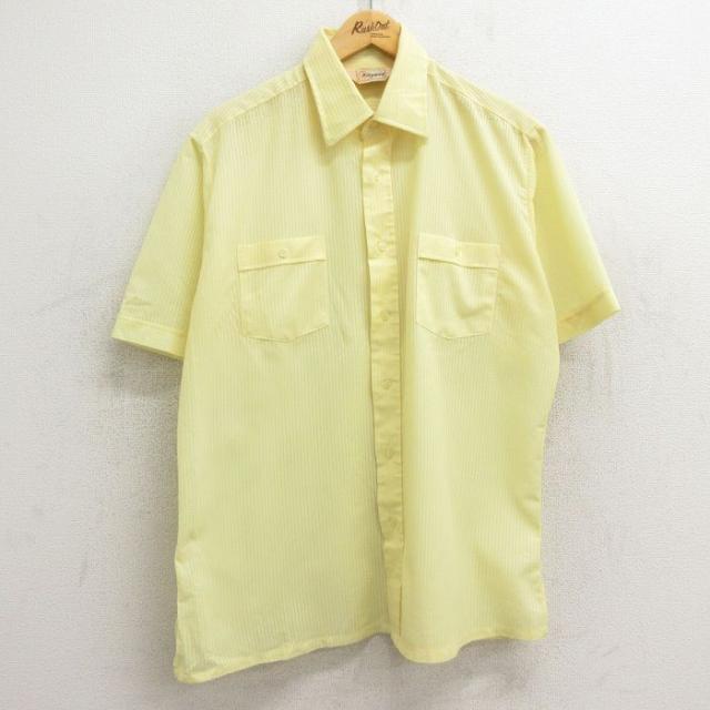 古着 半袖 シャツ メンズ 80年代 80s 薄黄 イエロー ストライプ XLサ