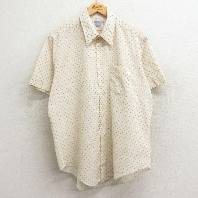 古着 半袖 シャツ メンズ 80年代 80s 総柄 薄ベージュ カーキ XLサイ