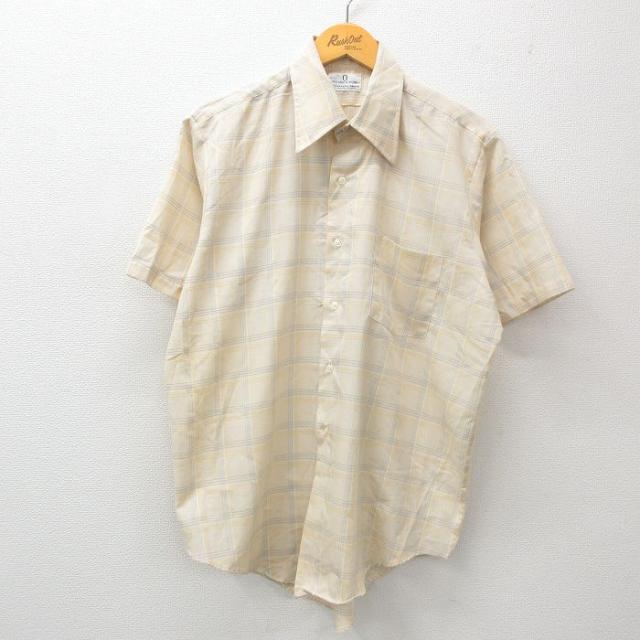 古着 半袖 シャツ メンズ 90年代 90s 薄ベージュ他 カーキ チェック L