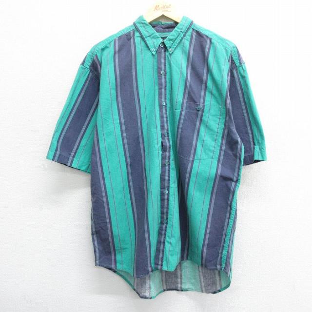 古着 半袖 シャツ メンズ 00年代 00s コットン ボタンダウン 緑他 グリ