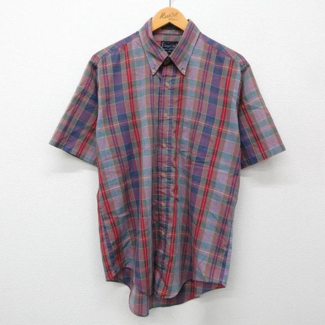 古着 半袖 シャツ メンズ 90年代 90s ボタンダウン 紫他 パープル チェ