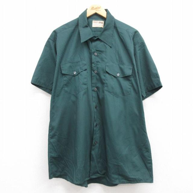 古着 半袖 シャツ メンズ 90年代 90s ロング丈 緑 グリーン XLサイズ