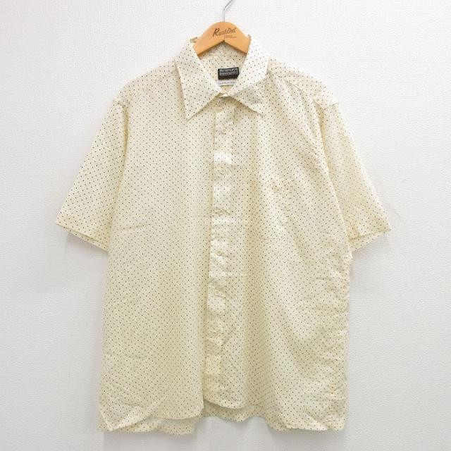 古着 半袖 シャツ メンズ 80年代 80s 薄黄 イエロー ドット XLサイズ