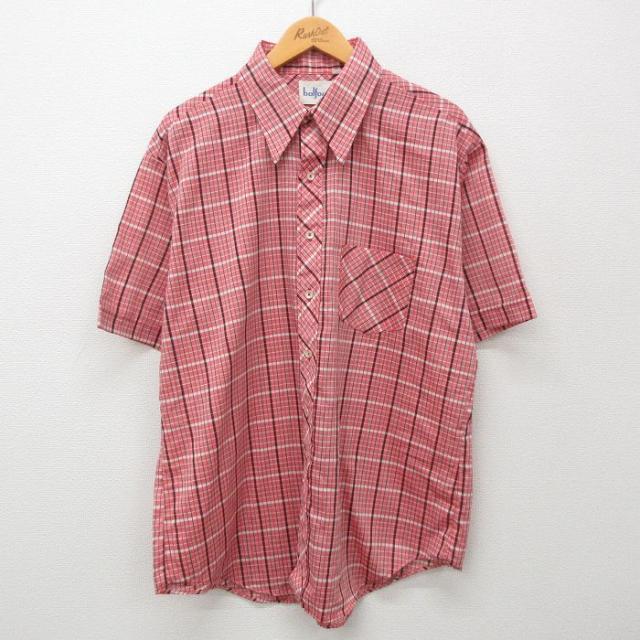 古着 半袖 シャツ メンズ 90年代 90s ロング丈 赤系他 レッド チェック