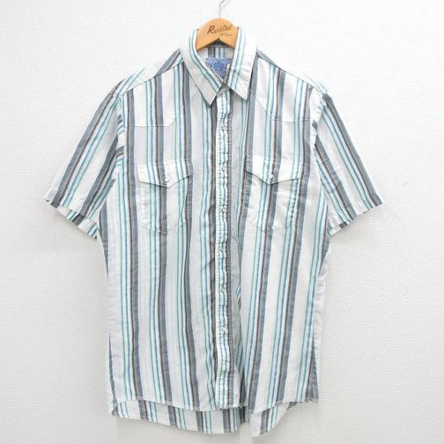 古着 半袖 ウエスタン シャツ メンズ 90年代 90s 白他 ホワイト ストラ