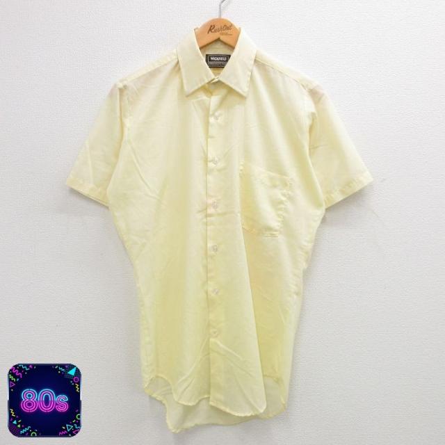 古着 半袖 シャツ メンズ 80年代 80s 黄 イエロー Mサイズ 中古 トッ