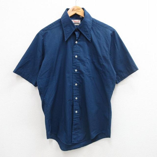 古着 キャンパス 半袖 シャツ メンズ 70年代 70s 紺 ネイビー Mサイズ
