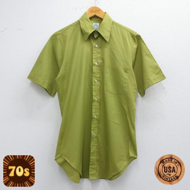 古着 アロー 半袖 シャツ メンズ 70年代 70s ロング丈 USA製 緑系 