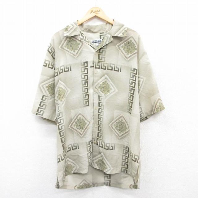 古着 半袖 シャツ メンズ 90年代 90s ロング丈 開襟 オープンカラー U