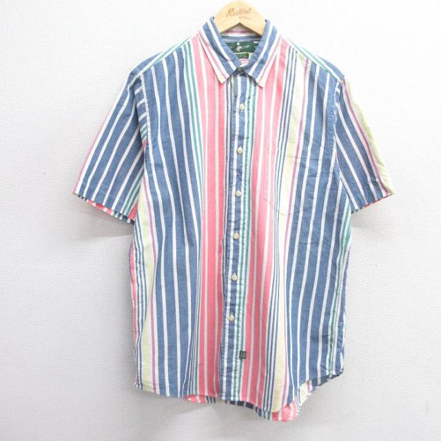 古着 半袖 シャツ メンズ 90年代 90s コットン ボタンダウン 紺他 ネイ