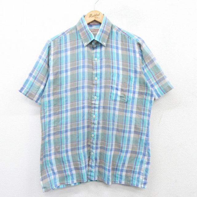 古着 アロー 半袖 シャツ メンズ 90年代 90s ボタンダウン 薄紺他 ネイ