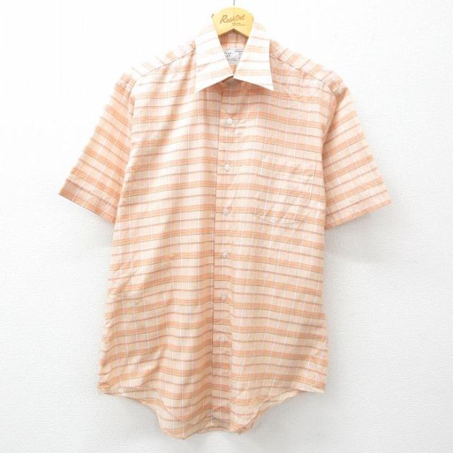 古着 シアーズ 半袖 シャツ メンズ 70年代 70s ベージュ他 カーキ チェ