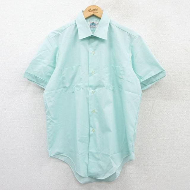 古着 半袖 シャツ メンズ 70年代 70s 薄緑 グリーン Mサイズ 中古 ト