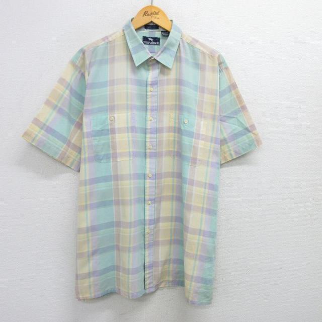 古着 半袖 シャツ メンズ 90年代 90s 大きいサイズ 薄緑他 グリーン チ