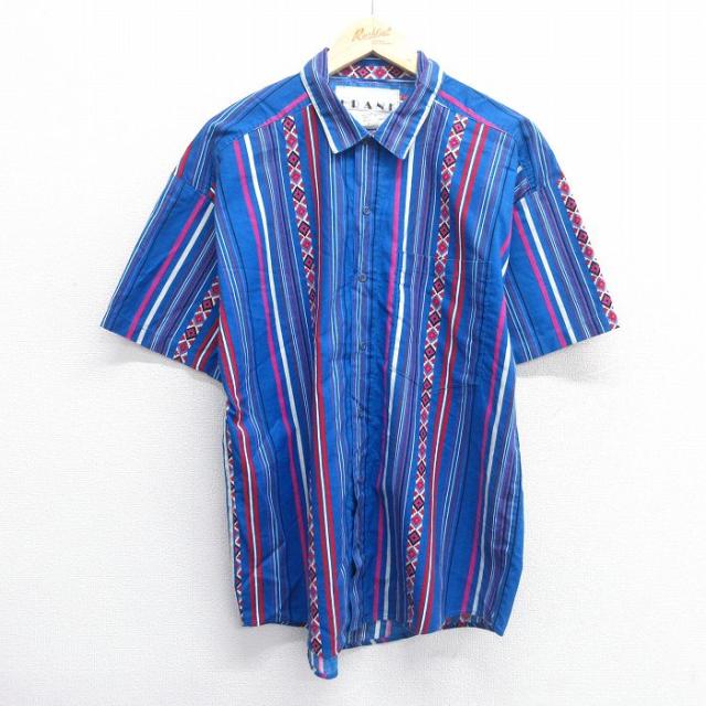 古着 半袖 シャツ メンズ 90年代 90s コットン USA製 紺他 ネイビー