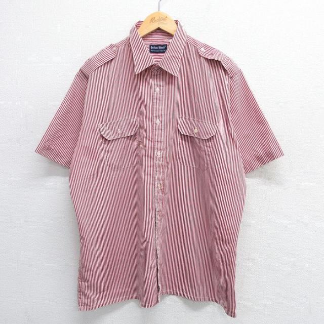 古着 半袖 シャツ メンズ 90年代 90s 大きいサイズ 赤他 レッド ストラ