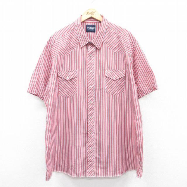 古着 ラングラー Wrangler 半袖 ウエスタン シャツ メンズ 赤他 レッ