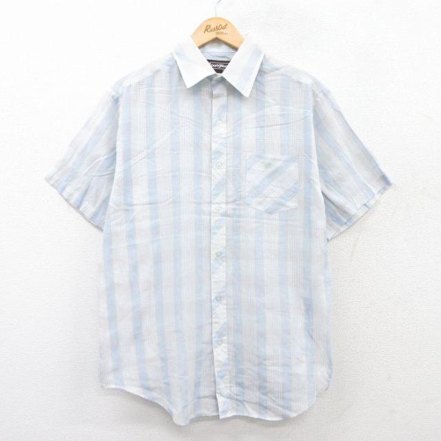 古着 シアーズ 半袖 シャツ メンズ 80年代 80s 薄紺他 ネイビー チェッ