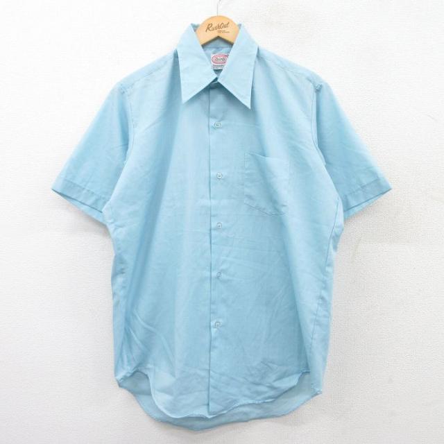 古着 半袖 シャツ メンズ 80年代 80s ロング丈 水色 Lサイズ 中古 ト