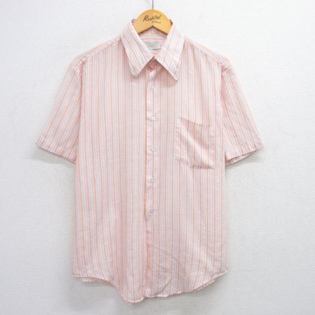 古着 マンハッタン 半袖 シャツ メンズ 80年代 80s ピンク他 ストライプ