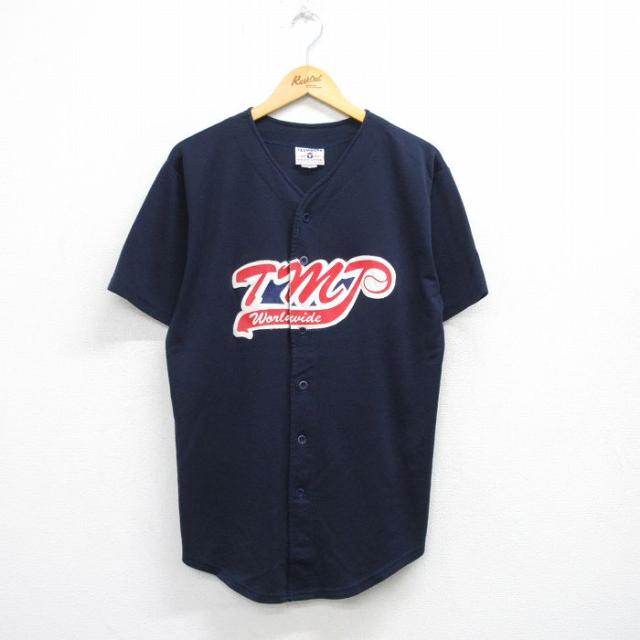 古着 半袖 ベースボール シャツ メンズ 90年代 90s TMT USA製 紺