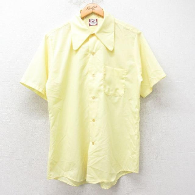 古着 半袖 シャツ メンズ 70年代 70s USA製 黄 イエロー Mサイズ
