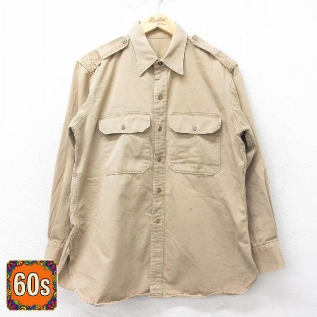 古着 長袖 ビンテージ ミリタリー シャツ メンズ 60年代 60s マチ付き 