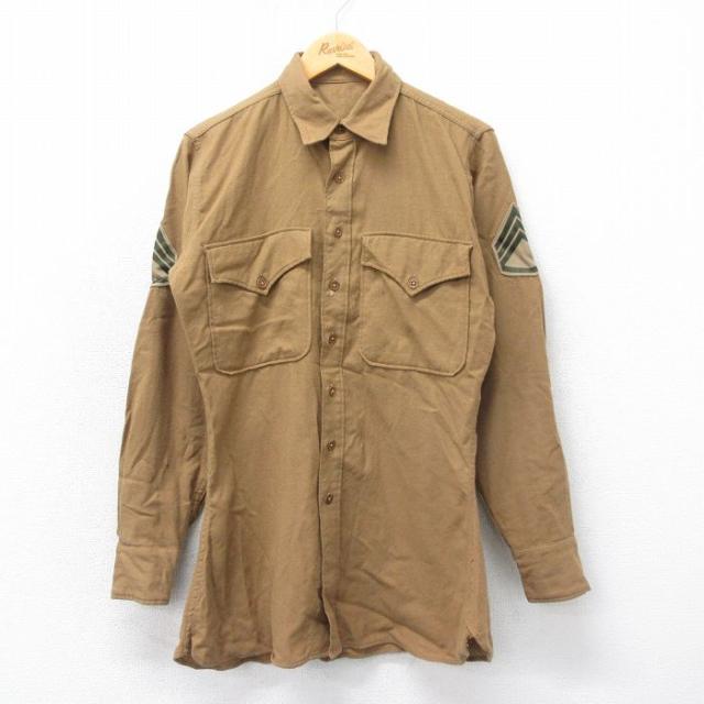 古着 長袖 ビンテージ ミリタリー シャツ メンズ 60年代 60s ウール 茶