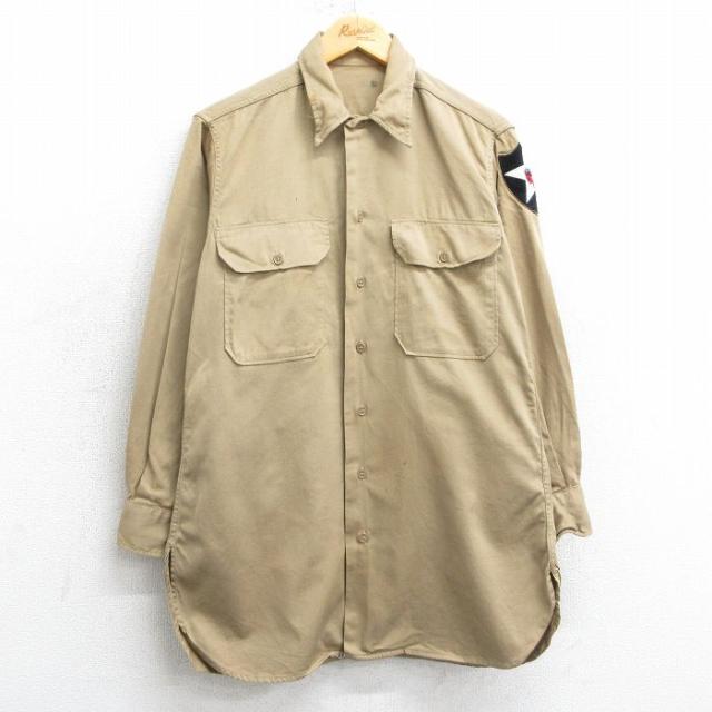 古着 長袖 ビンテージ シャツ メンズ 50年代 50s インディアン ベージュ