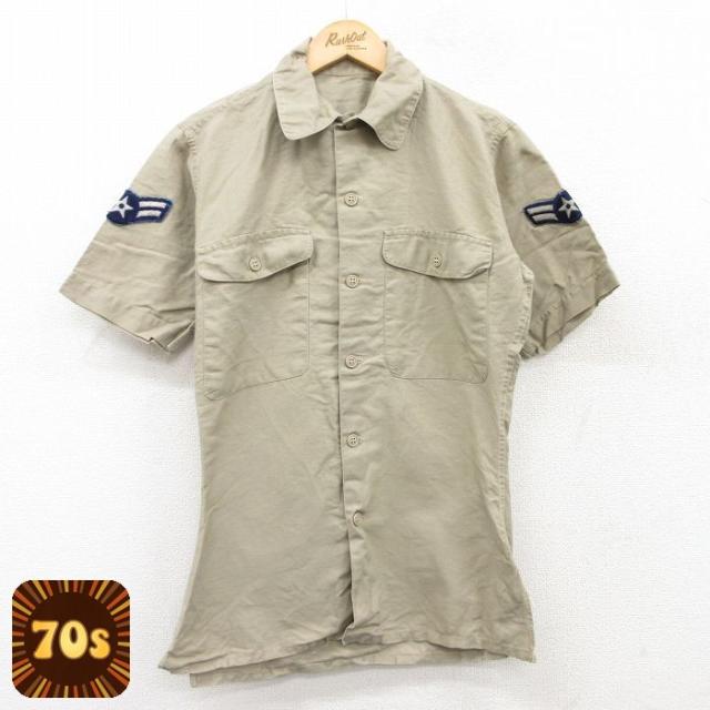 古着 半袖 ビンテージ ミリタリー シャツ メンズ 70年代 70s ベージュ 
