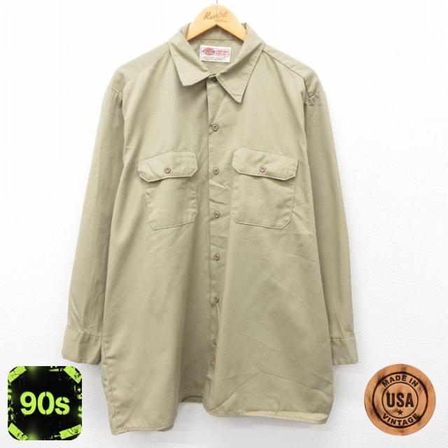 古着 ディッキーズ Dickies 長袖 ワーク シャツ メンズ 90年代 90