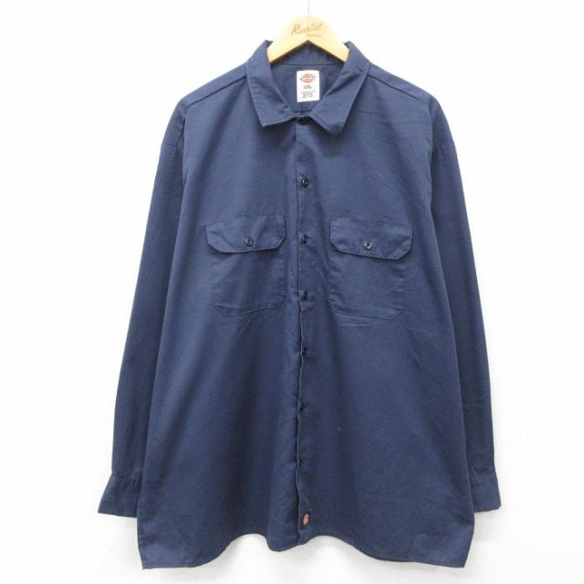 古着 ディッキーズ Dickies 長袖 ワーク シャツ メンズ 大きいサイズ