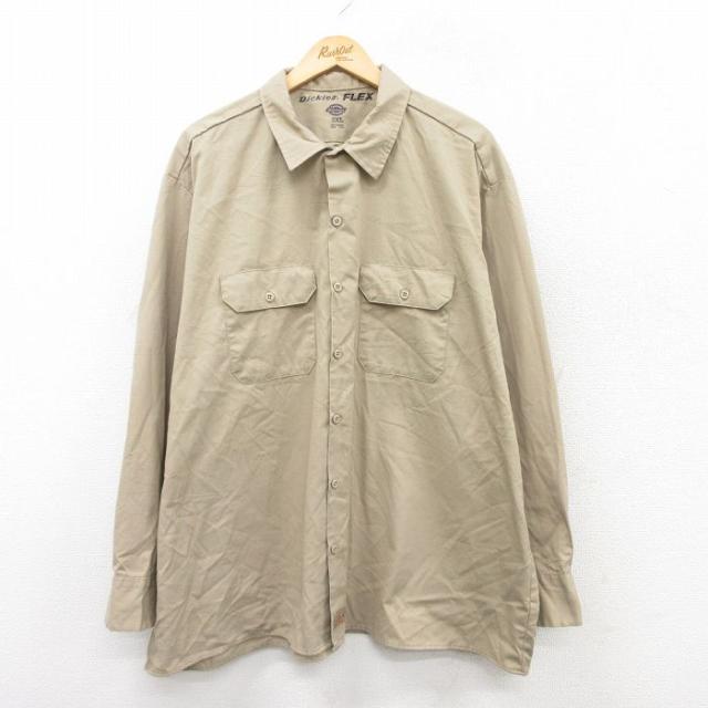 古着 ディッキーズ Dickies 長袖 シャツ メンズ 大きいサイズ ベージュ