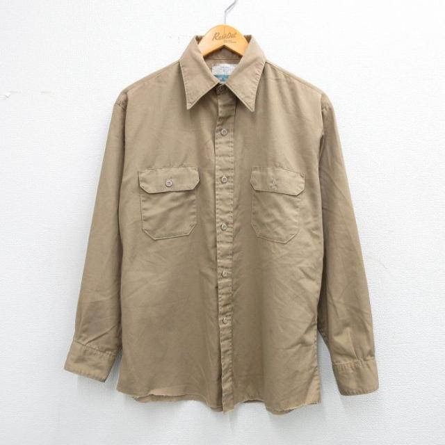 古着 シアーズ 長袖 ワーク シャツ メンズ ベージュ カーキ Lサイズ 中古 