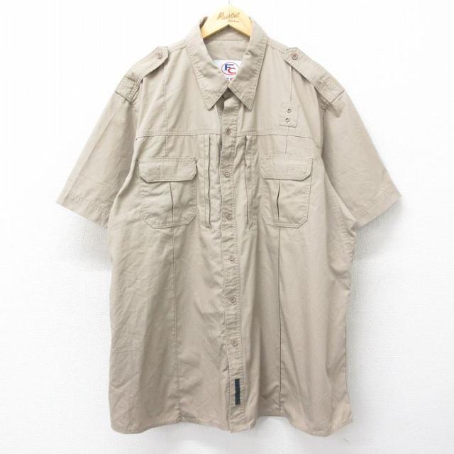 古着 半袖 ワーク シャツ メンズ リップストップ 大きいサイズ ロング丈 ベー