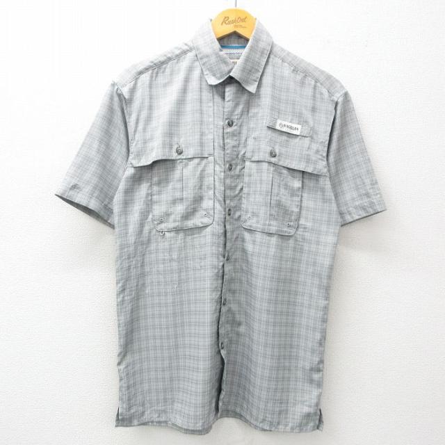 古着 半袖 フィッシング シャツ メンズ グレー他 チェック 内側メッシュ XL